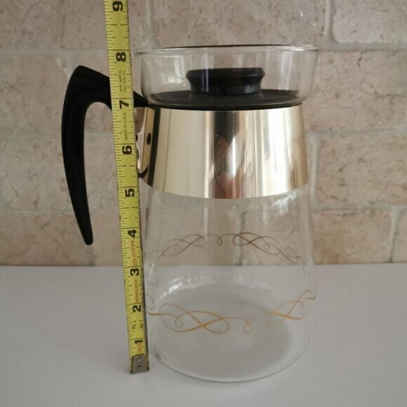 Vintage Corning MCM Coffee Carafe 6-Cup, Black Gold Scroll Pattern Kitchen Decor - Picture 8 of 10